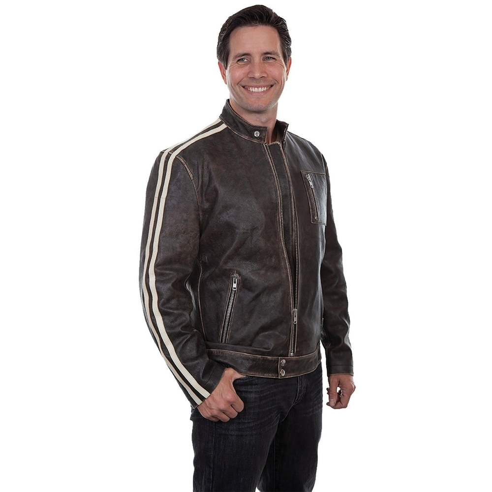 Men's Scully Leather- Racing Stripes Motercycle Jacket